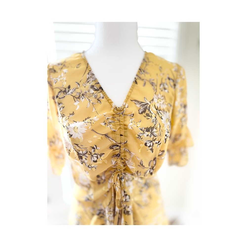 Floral Yellow Ruched Blouse